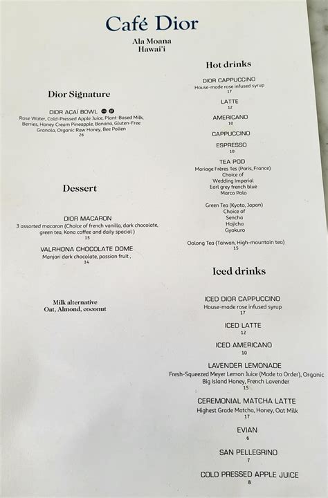 dior café ala moana menu